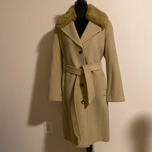 Talbots wool jacket w/ faux rabbit fur removable collar.